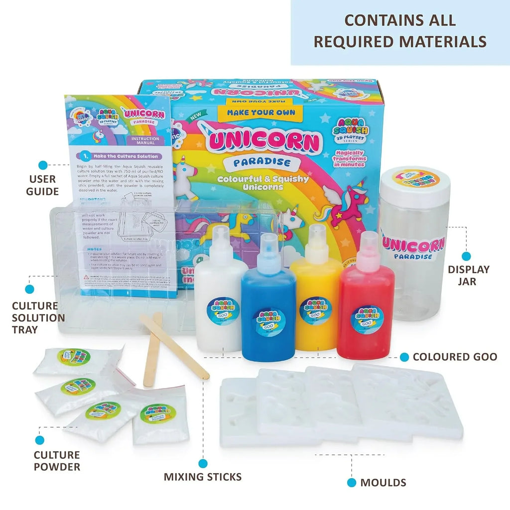 DIYScience® Unicorn Paradise Aqua Squish Kit | Make More Than 25 3D Colorful Soft and Squishy Unicorns | Magic Water Elf Gel Toys for Girls and Boys | 4 Unicorn Moulds | Ideal Birthday Gift - Naivri