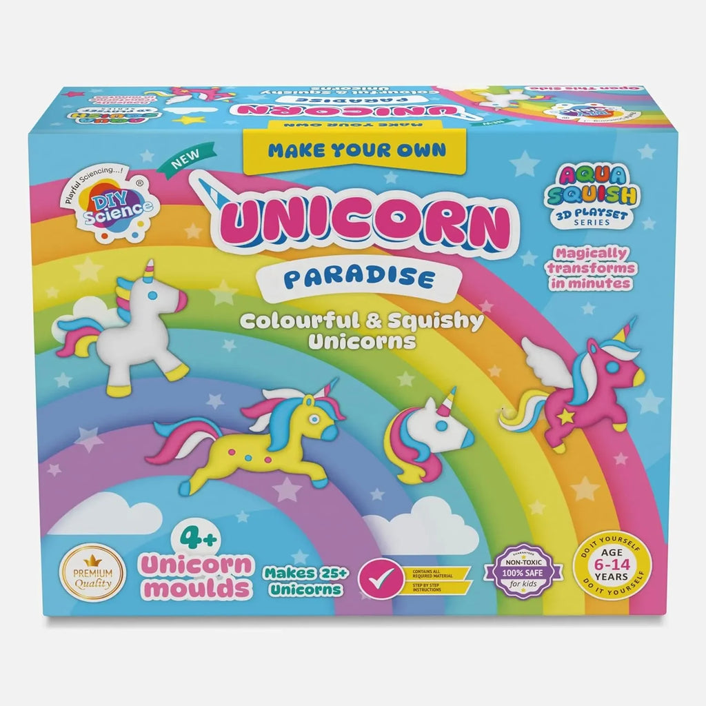 DIYScience® Unicorn Paradise Aqua Squish Kit | Make More Than 25 3D Colorful Soft and Squishy Unicorns | Magic Water Elf Gel Toys for Girls and Boys | 4 Unicorn Moulds | Ideal Birthday Gift - Naivri