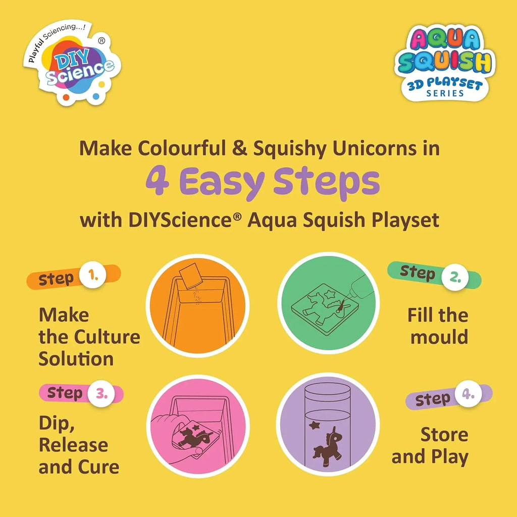 DIYScience® Unicorn Paradise Aqua Squish Kit | Make More Than 25 3D Colorful Soft and Squishy Unicorns | Magic Water Elf Gel Toys for Girls and Boys | 4 Unicorn Moulds | Ideal Birthday Gift - Naivri