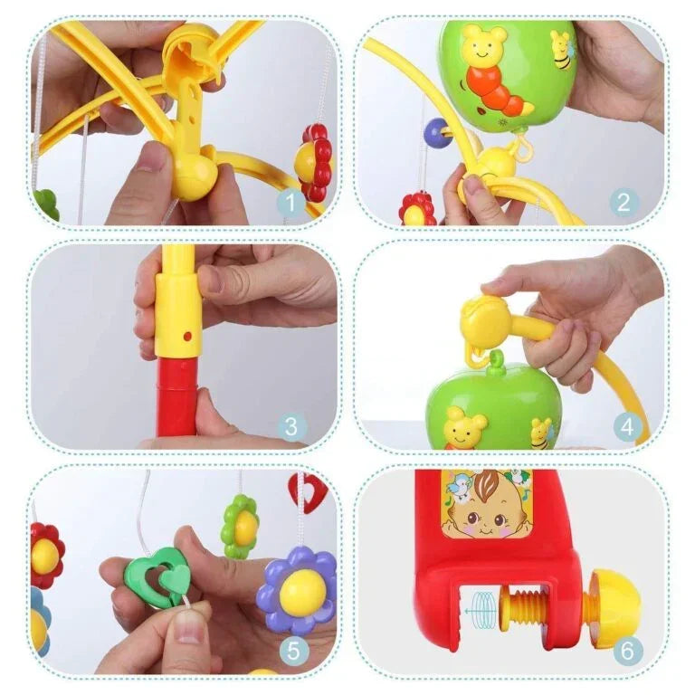 Dove Little Bee Musical Mobile for Baby Crib | Crib Hanging Toy with 20 Soothing Tunes, 5 Rattling Toys, and Visual Stimulation | Multi-Stage Use - Naivri