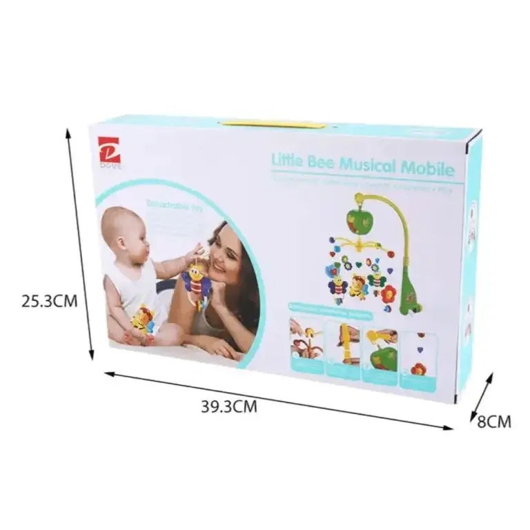 Dove Little Bee Musical Mobile for Baby Crib | Crib Hanging Toy with 20 Soothing Tunes, 5 Rattling Toys, and Visual Stimulation | Multi-Stage Use - Naivri