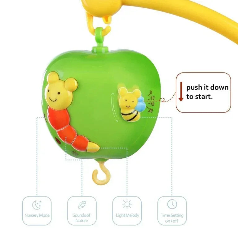 Dove Little Bee Musical Mobile for Baby Crib | Crib Hanging Toy with 20 Soothing Tunes, 5 Rattling Toys, and Visual Stimulation | Multi-Stage Use - Naivri