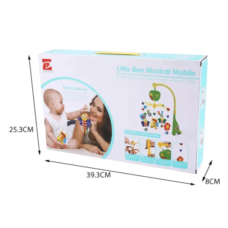 Dove Little Bee Musical Mobile for Baby Crib | Crib Hanging Toy with 20 Soothing Tunes, 5 Rattling Toys, and Visual Stimulation | Multi-Stage Use - Naivri