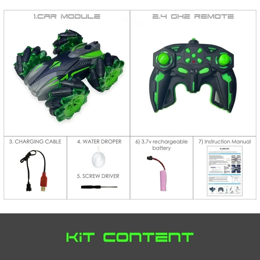 Electrobotic Blaze Drift 4WD Smoke Stunt Car – High-Speed Off-Road Racer for Kids 6+ (Green) - Naivri