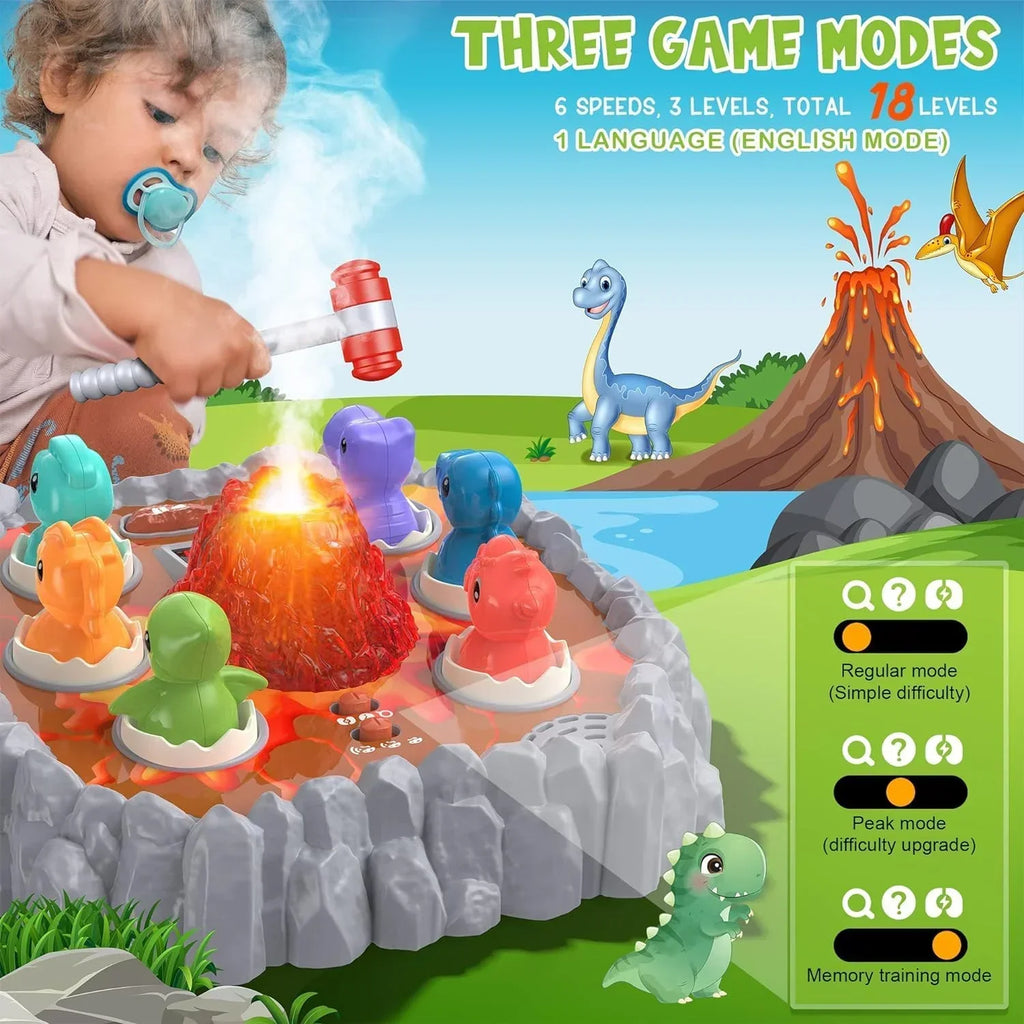 Five Star Dinosaur Battle Game Toy with Volcano Spray | Interactive Dino Pounding Toy with Hammers, Dinosaur Cards & Realistic Volcano | Motor Skill Development Game for Kids Age 5+ - Naivri