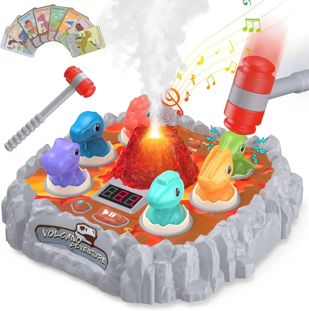Five Star Dinosaur Battle Game Toy with Volcano Spray | Interactive Dino Pounding Toy with Hammers, Dinosaur Cards & Realistic Volcano | Motor Skill Development Game for Kids Age 5+ - Naivri