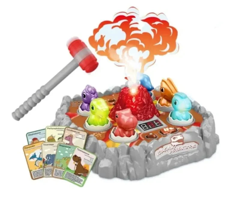 Five Star Dinosaur Battle Game Toy with Volcano Spray | Interactive Dino Pounding Toy with Hammers, Dinosaur Cards & Realistic Volcano | Motor Skill Development Game for Kids Age 5+ - Naivri