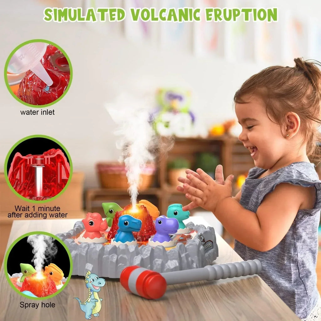 Five Star Dinosaur Battle Game Toy with Volcano Spray | Interactive Dino Pounding Toy with Hammers, Dinosaur Cards & Realistic Volcano | Motor Skill Development Game for Kids Age 5+ - Naivri