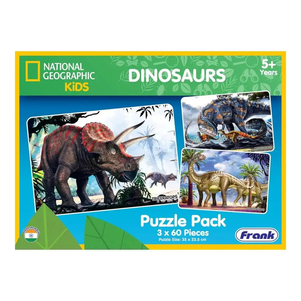 Frank 3 in 1 National Geographic Dinosaurs Jigsaw Puzzle for Kids 5+ Years - Naivri