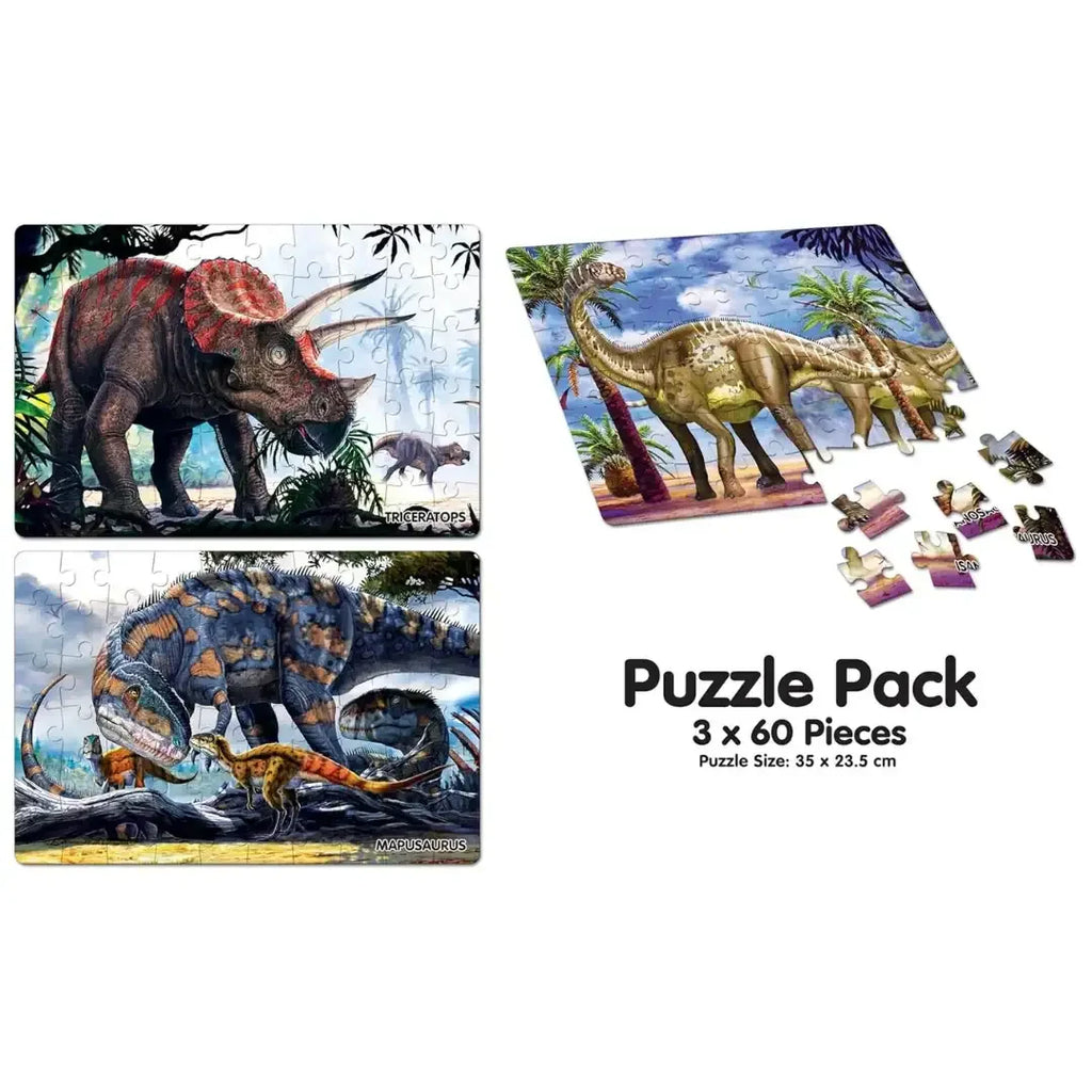 Frank 3 in 1 National Geographic Dinosaurs Jigsaw Puzzle for Kids 5+ Years - Naivri