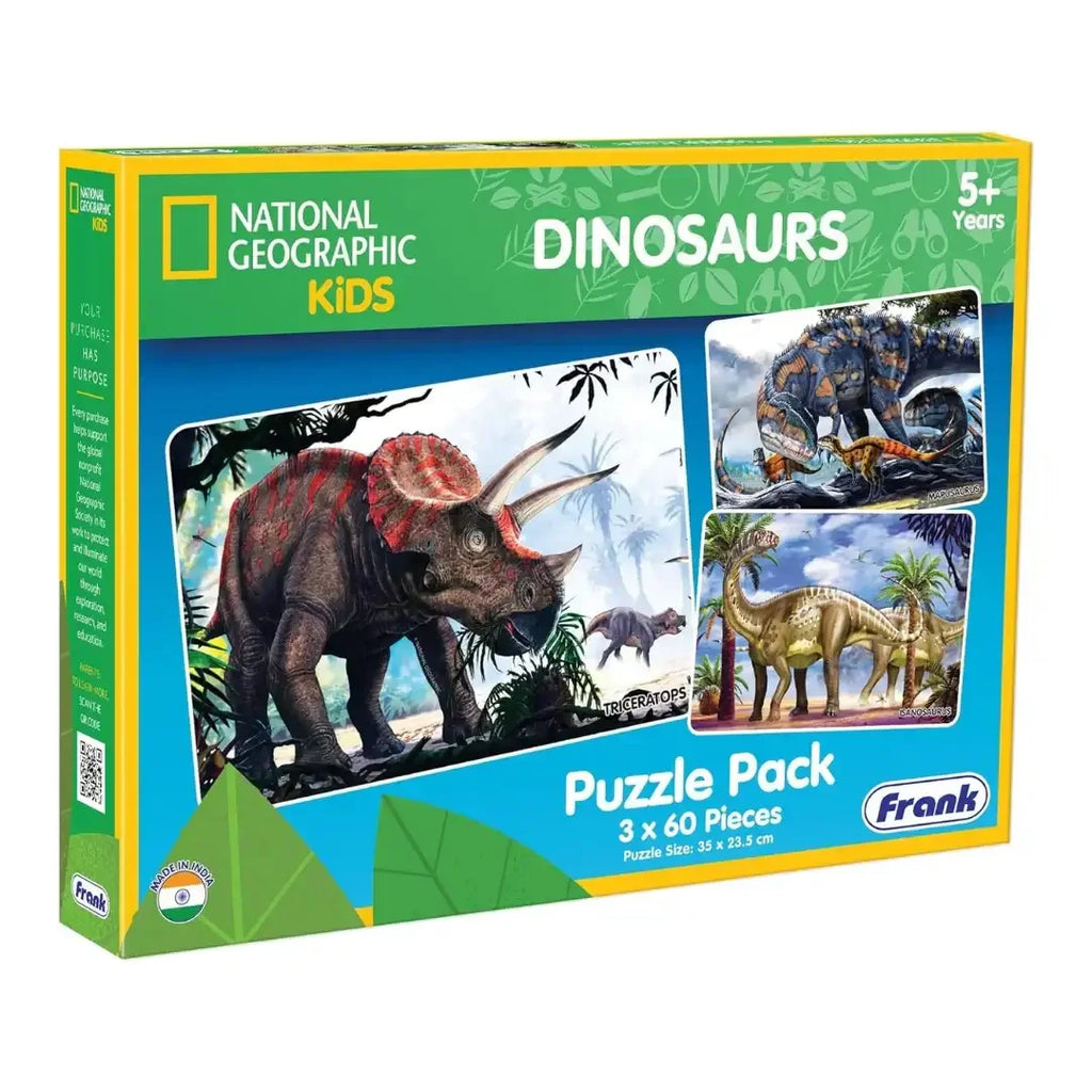 Frank 3 in 1 National Geographic Dinosaurs Jigsaw Puzzle for Kids 5+ Years - Naivri