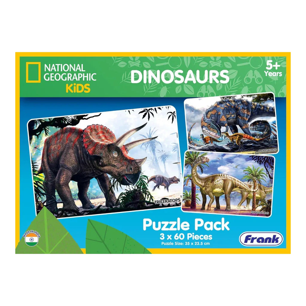 Frank 3 in 1 National Geographic Dinosaurs Jigsaw Puzzle for Kids 5+ Years - Naivri