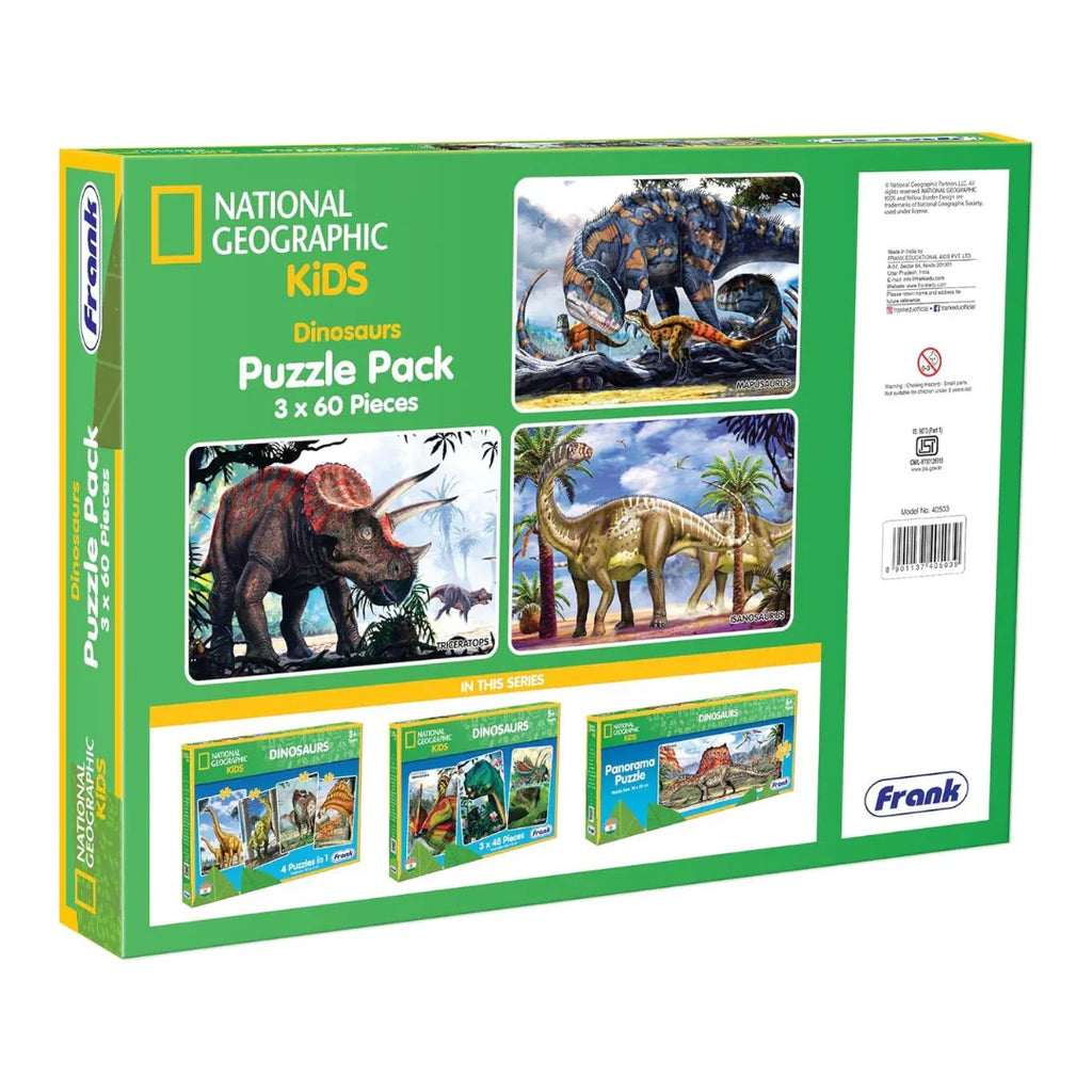 Frank 3 in 1 National Geographic Dinosaurs Jigsaw Puzzle for Kids 5+ Years - Naivri