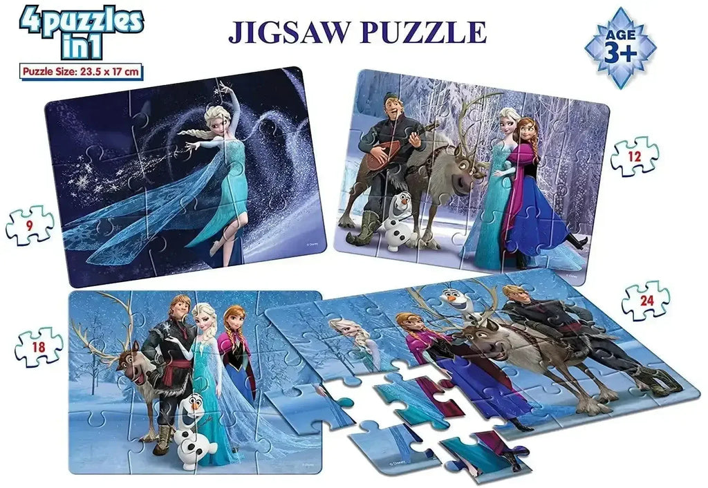 Frank Disney Frozen Jigsaw Puzzle Set of 4 – Educational & Fun Brain Booster Game for Kids 3+ Years | Focus, Memory & Cognitive Skill Enhancer - Naivri