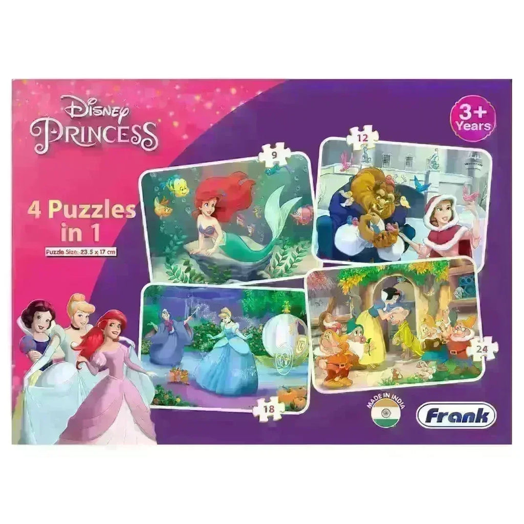 Frank Disney Princess 4-in-1 Jigsaw Puzzle (63 pcs) for Kids Age 3+ | Brain Development, Focus & Memory Booster Game - Naivri
