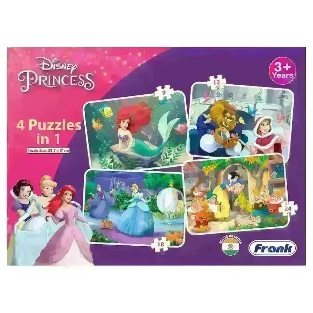Frank Disney Princess 4-in-1 Jigsaw Puzzle (63 pcs) for Kids Age 3+ | Brain Development, Focus & Memory Booster Game - Naivri