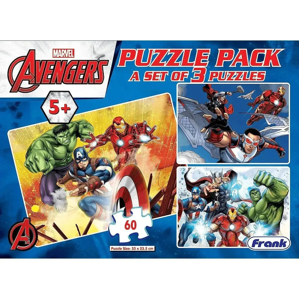 Frank Marvel Avengers Puzzle 60 Pieces 3-in-1 Jigsaw Puzzle Pack for Kids Age 5+ | Educational Brain Booster Puzzle Game - Naivri