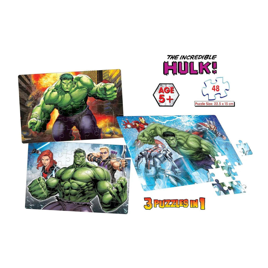 Frank Marvel Avengers Puzzles - The Incredible Hulk! - 48 Pieces 3 in 1 Jigsaw Puzzles - Naivri