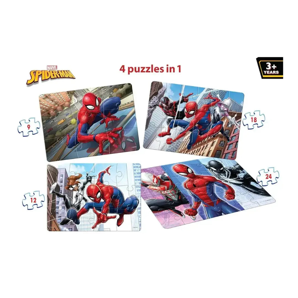 Frank Marvel Spider-Man 4-in-1 Jigsaw Puzzle Set – Brain Boosting Fun for Kids 3+ - Naivri