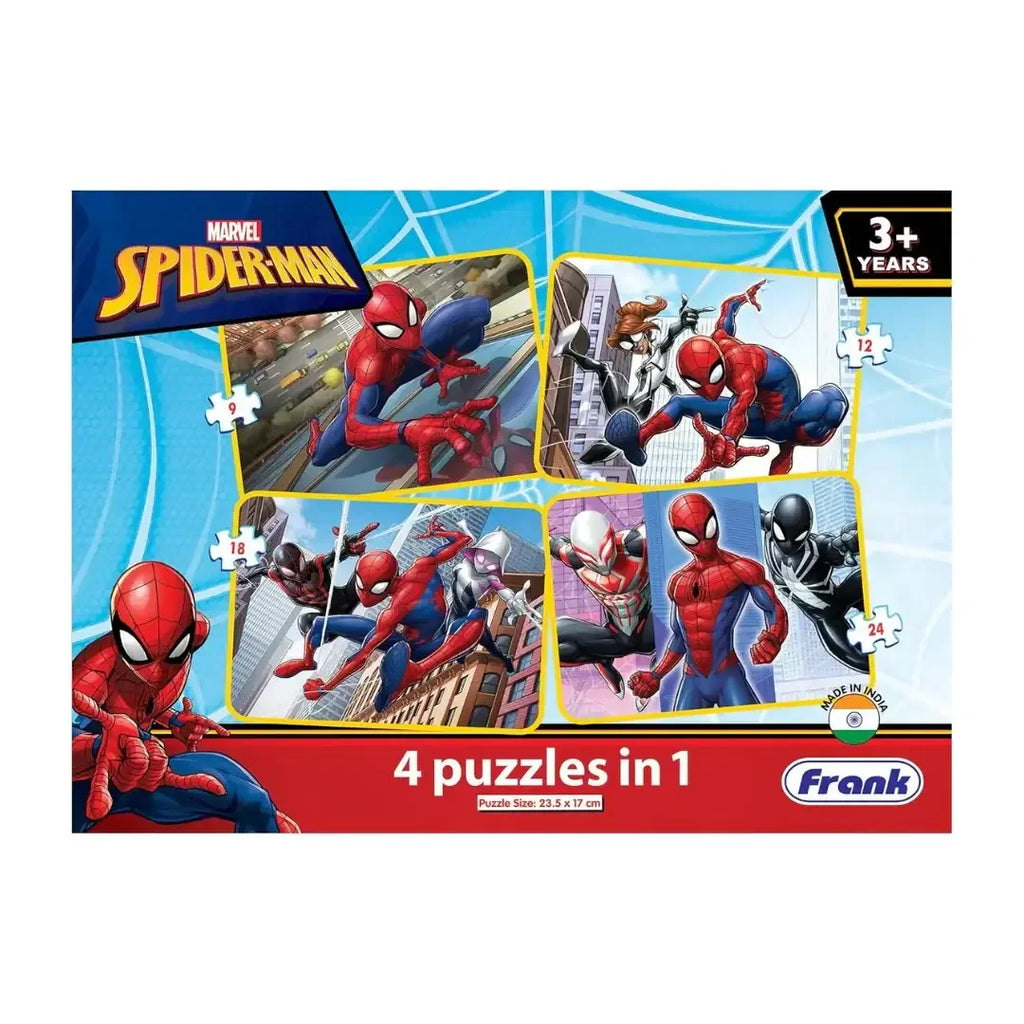 Frank Marvel Spider-Man 4-in-1 Jigsaw Puzzle Set – Brain Boosting Fun for Kids 3+ - Naivri