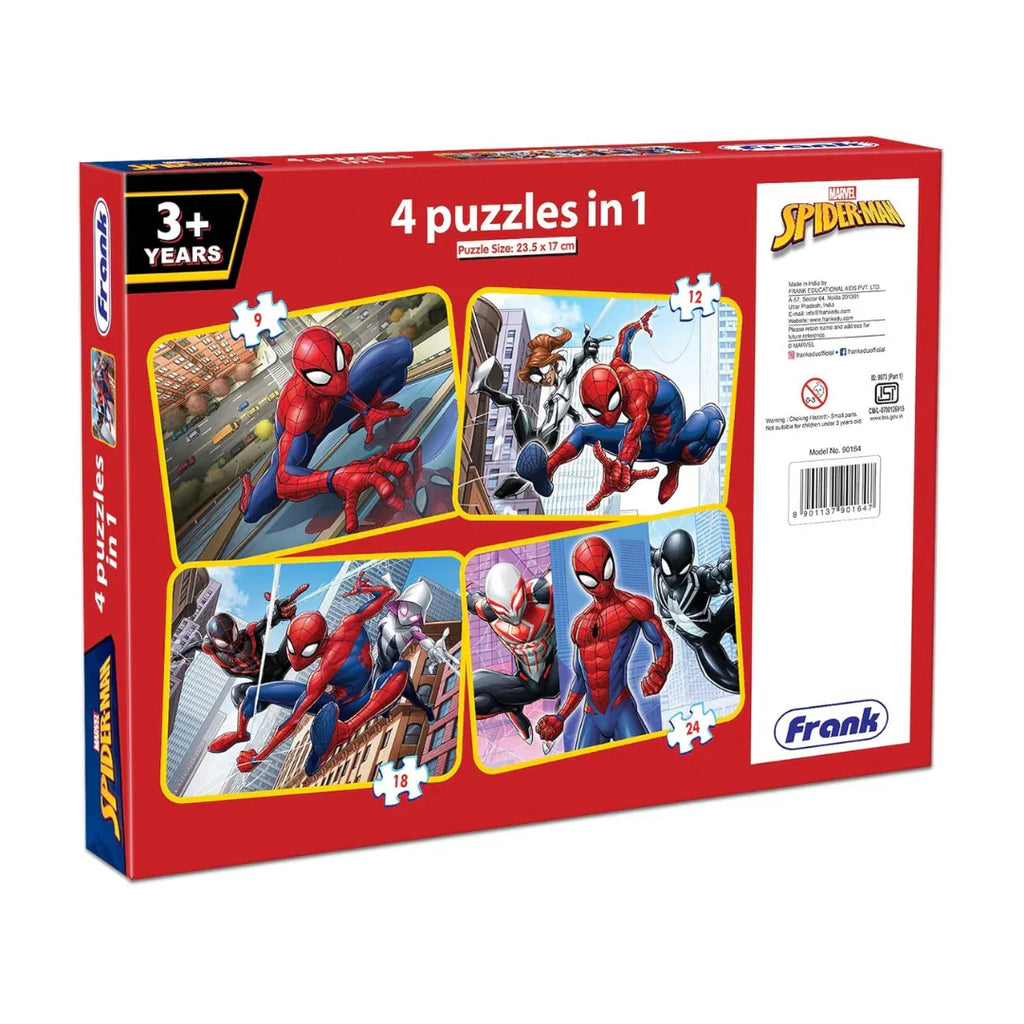 Frank Marvel Spider-Man 4-in-1 Jigsaw Puzzle Set – Brain Boosting Fun for Kids 3+ - Naivri