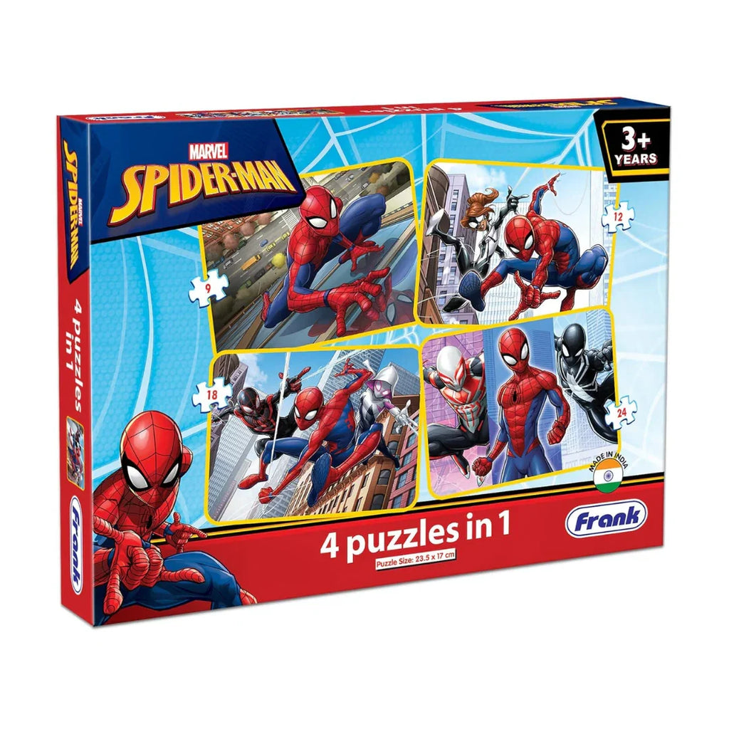 Frank Marvel Spider-Man 4-in-1 Jigsaw Puzzle Set – Brain Boosting Fun for Kids 3+ - Naivri