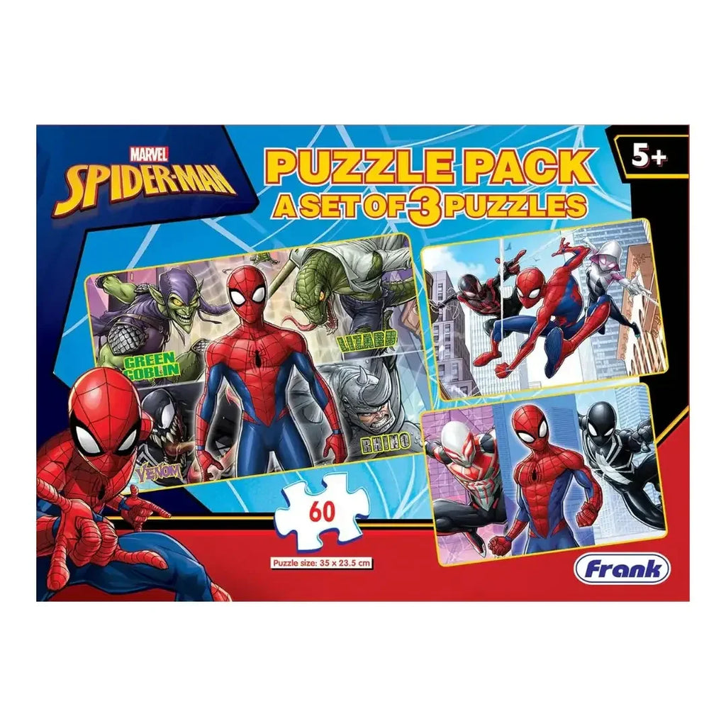 Frank Marvel Spider-Man Jigsaw Puzzle Set – 3-in-1 Brain Booster for Kids 5+ - Naivri