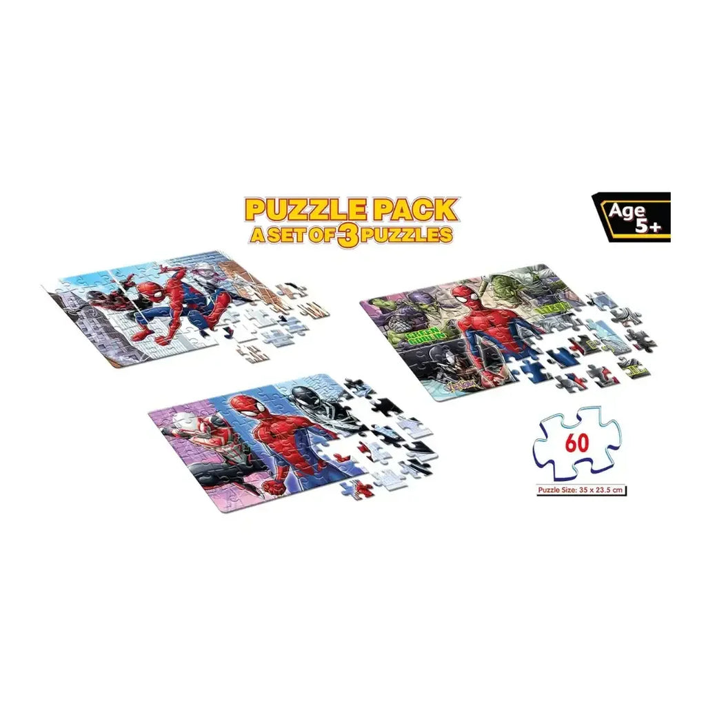 Frank Marvel Spider-Man Jigsaw Puzzle Set – 3-in-1 Brain Booster for Kids 5+ - Naivri