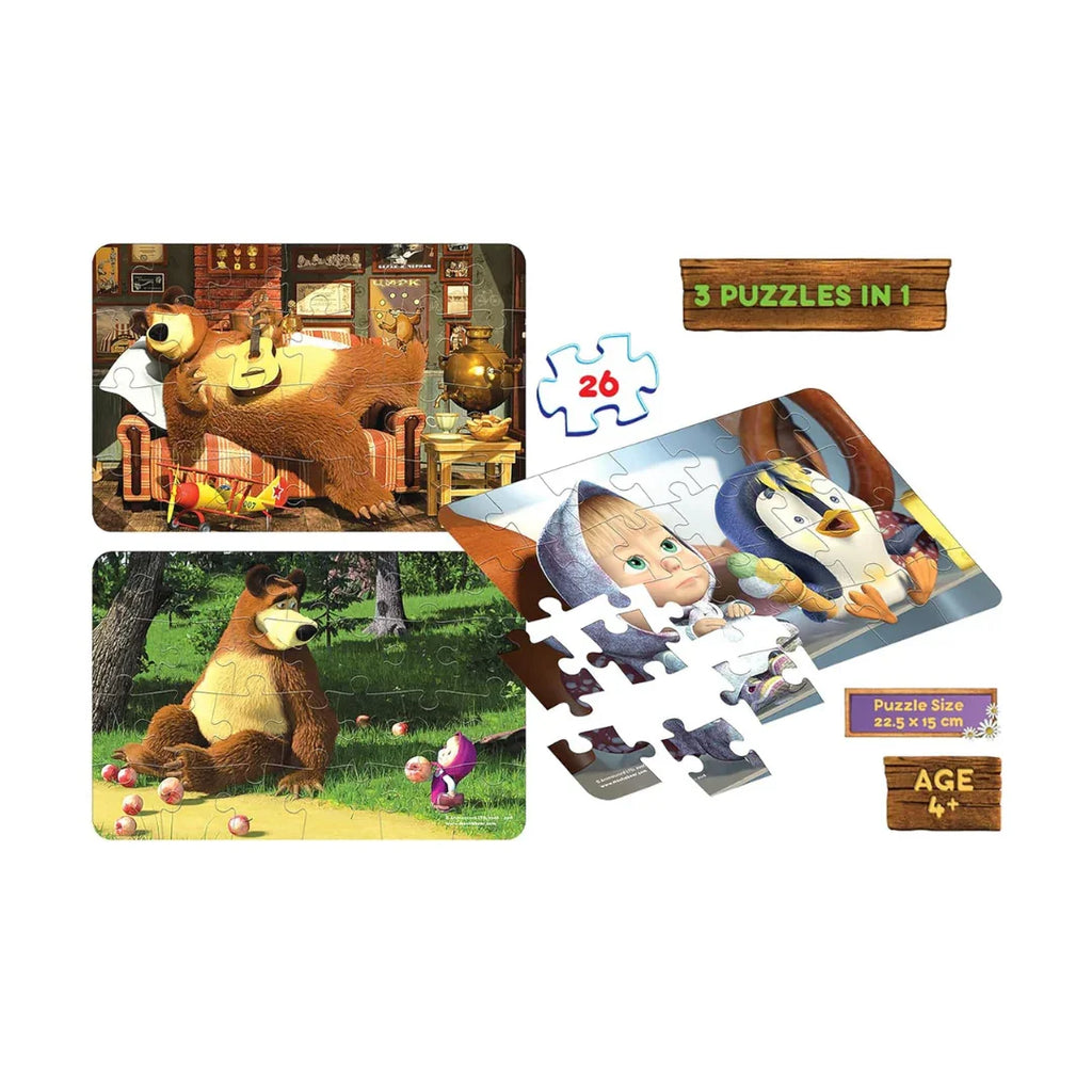 Frank Masha & The Bear Adventure Puzzle Set – 3-in-1 for Kids 4+ Years - Naivri