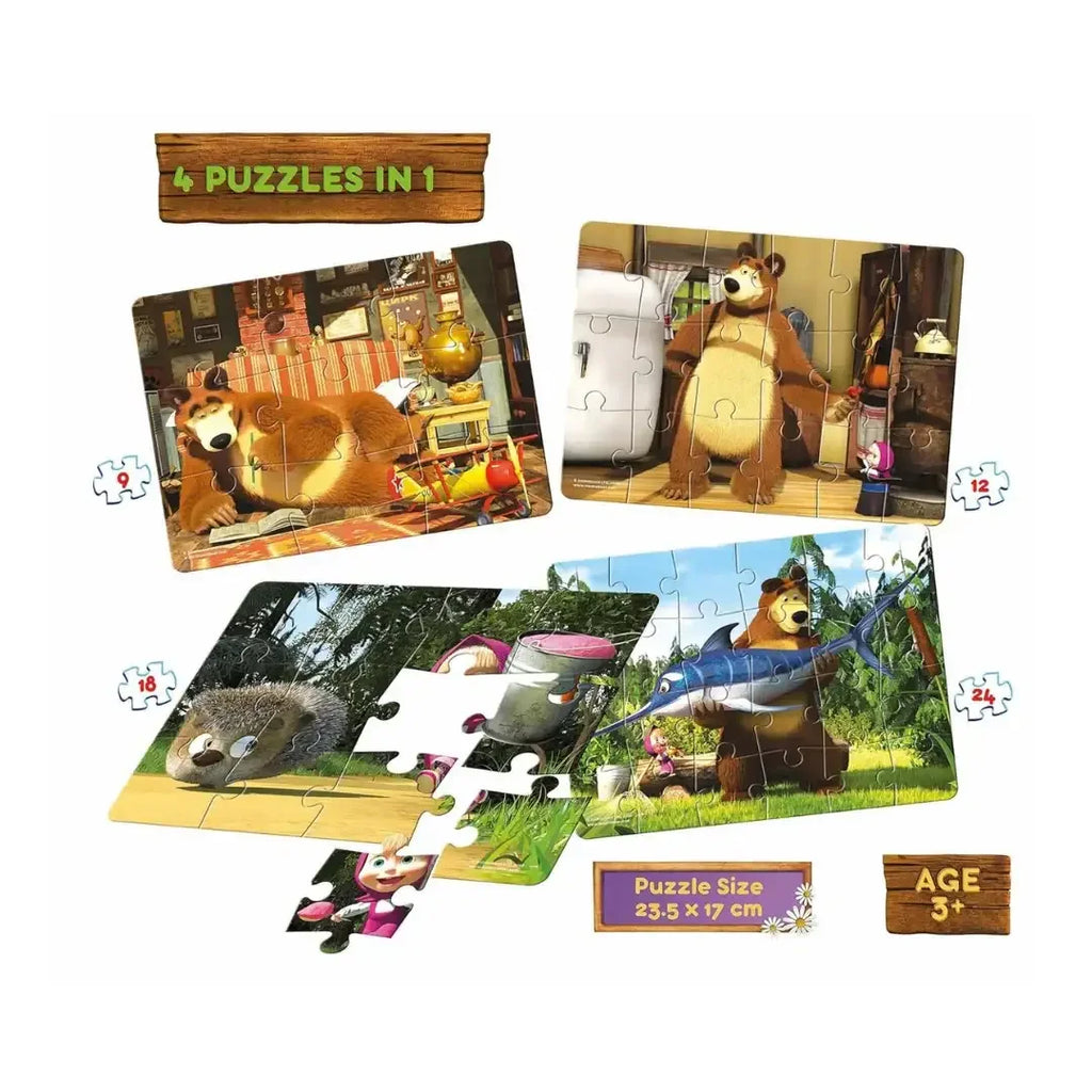 Frank Masha and The Bear – Set of 4 Jigsaw Puzzles for Kids 3+ - Naivri