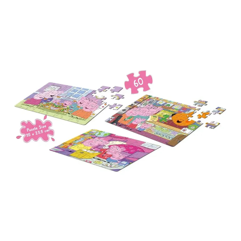Frank Peppa Pig (60 Pieces) 3 in 1 Jigsaw Puzzle for Kids Above 5+ Years - Naivri