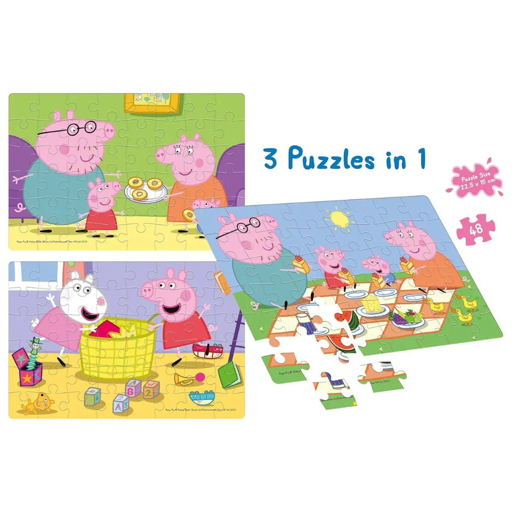 Frank Peppa Pig Puzzles - 48 Pieces 3 in 1 Jigsaw Puzzles for Kids - Naivri