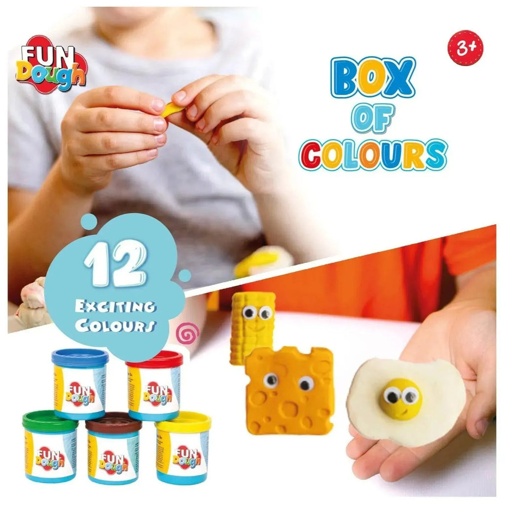 Fun Dough Box of Colours – 12 Vibrant Shades, 50g Each – Creative Modeling Clay for Kids by Funskool - Naivri