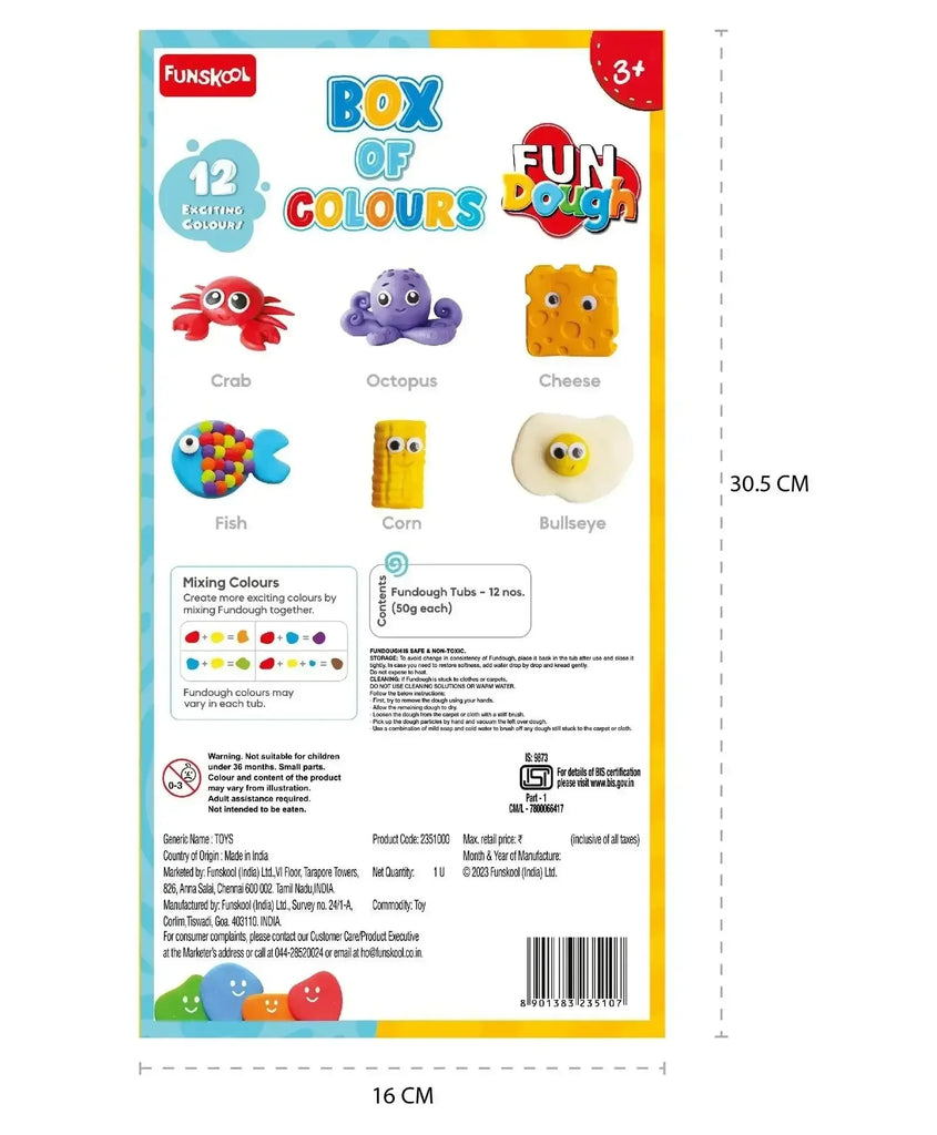 Fun Dough Box of Colours – 12 Vibrant Shades, 50g Each – Creative Modeling Clay for Kids by Funskool - Naivri