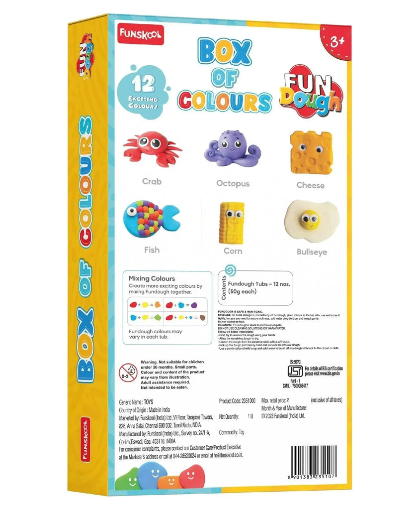 Fun Dough Box of Colours – 12 Vibrant Shades, 50g Each – Creative Modeling Clay for Kids by Funskool - Naivri