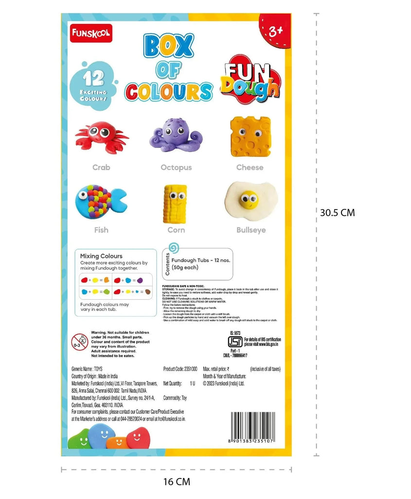 Fun Dough Box of Colours – 12 Vibrant Shades, 50g Each – Creative Modeling Clay for Kids by Funskool - Naivri