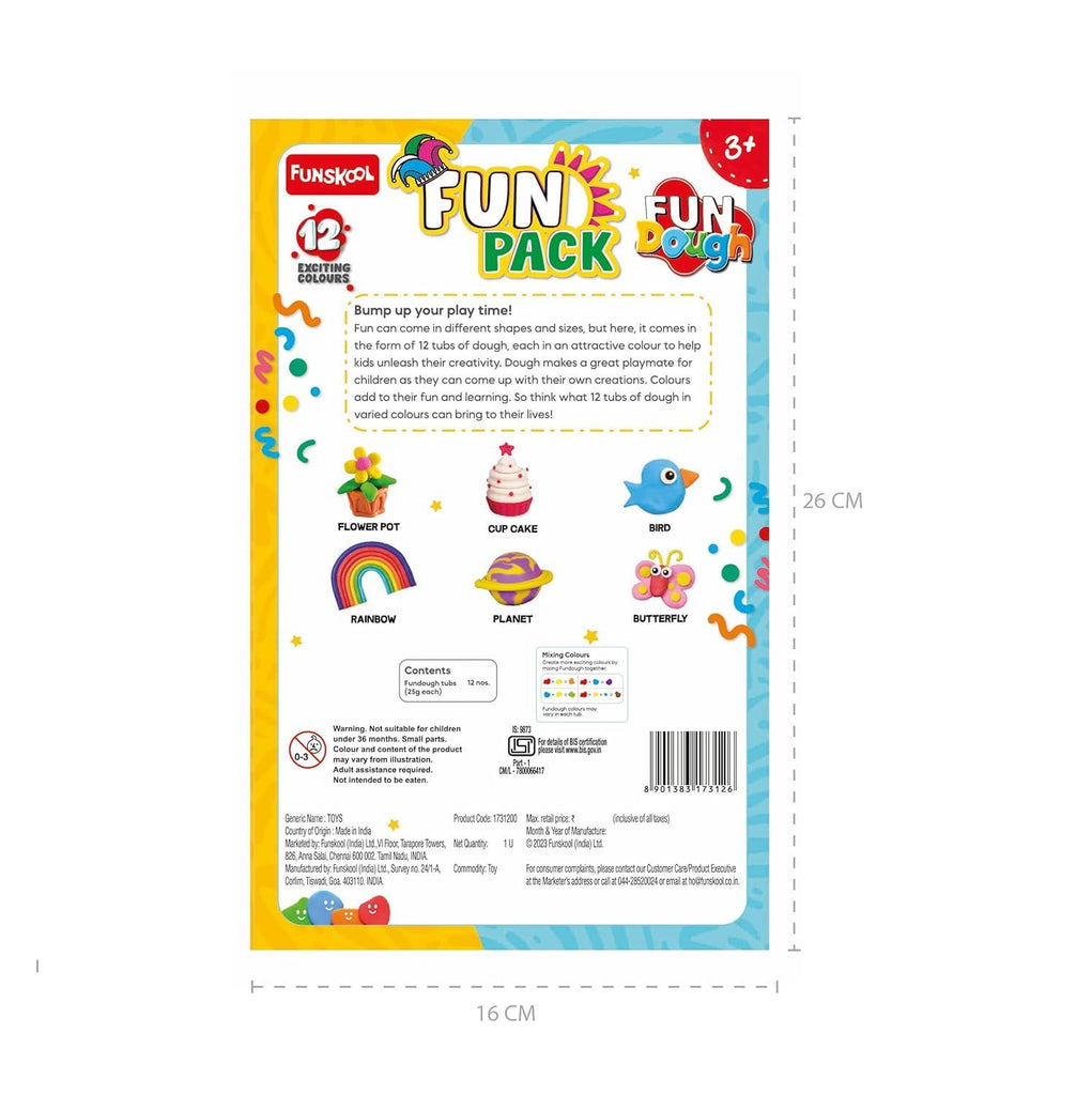 Fun Dough Fun Pack 12 Colours 25gms - Naivri