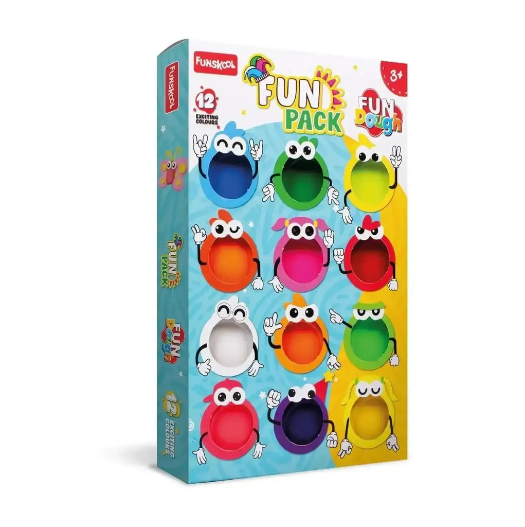 Fun Dough Fun Pack – 12 Vibrant Colours, 25g Each – Safe & Creative Modeling Clay for Kids by Funskool - Naivri