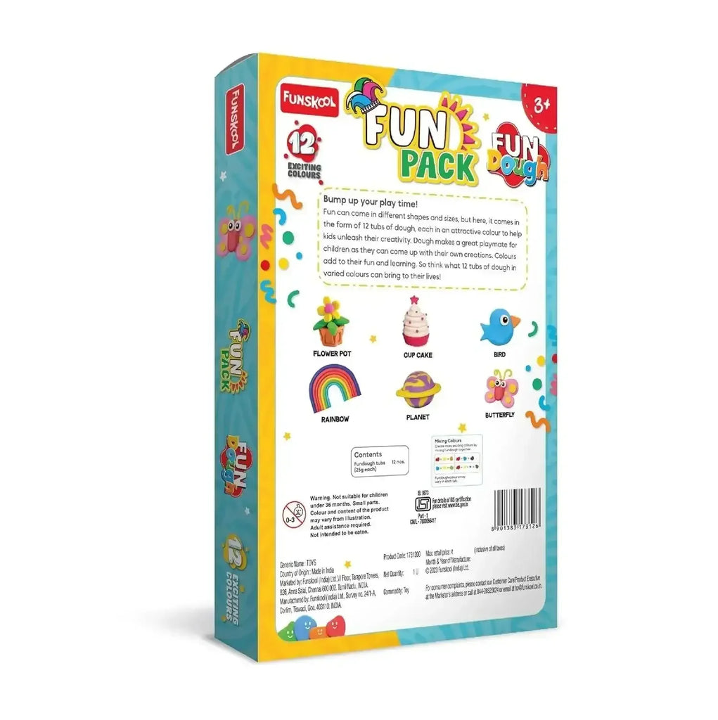 Fun Dough Fun Pack – 12 Vibrant Colours, 25g Each – Safe & Creative Modeling Clay for Kids by Funskool - Naivri