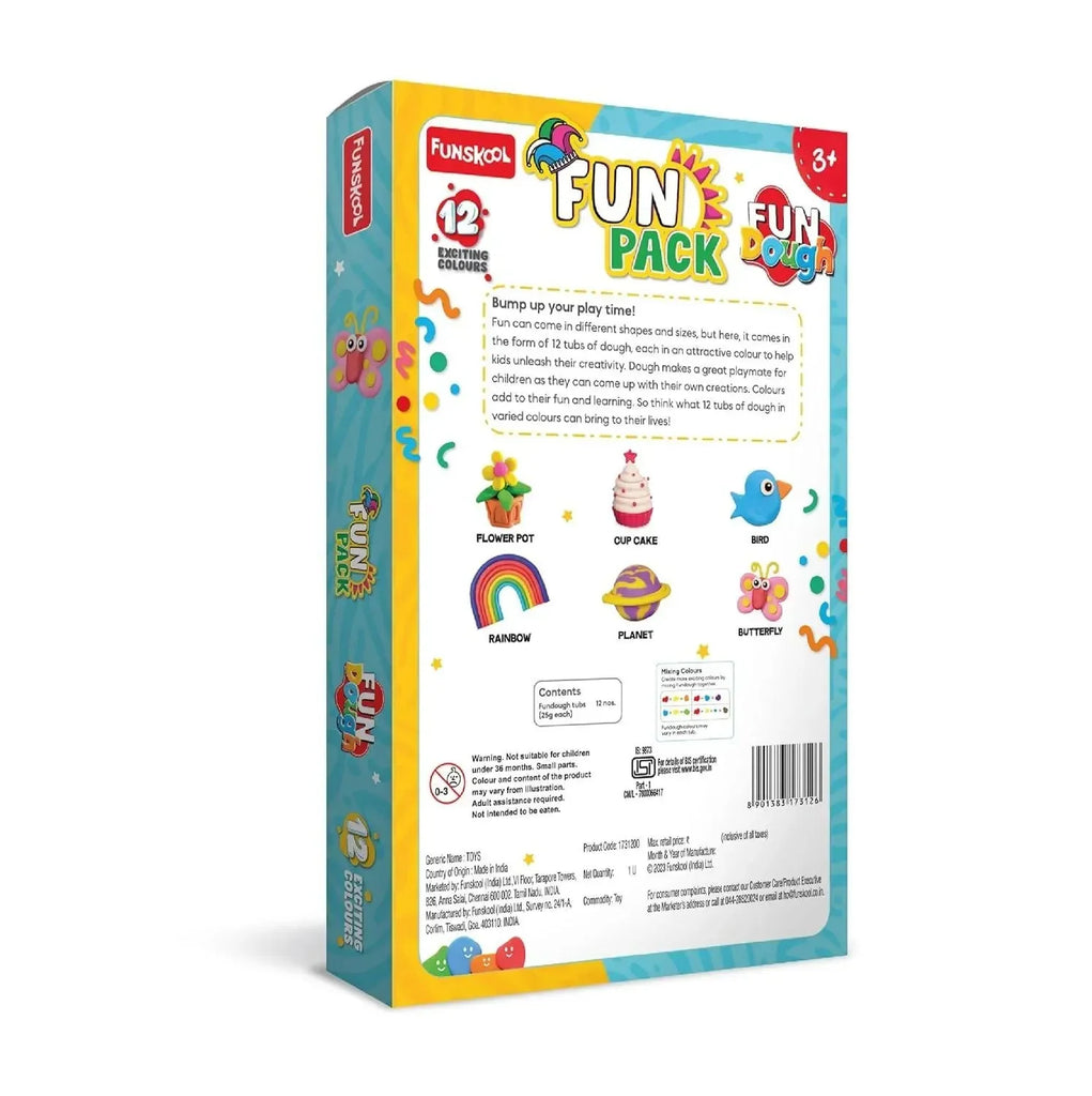 Fun Dough Fun Pack – 12 Vibrant Colours, 25g Each – Safe & Creative Modeling Clay for Kids by Funskool - Naivri