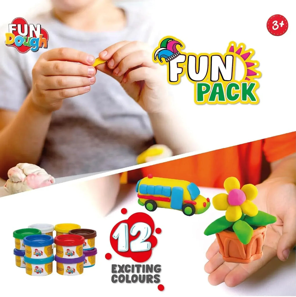 Fun Dough Fun Pack – 12 Vibrant Colours, 25g Each – Safe & Creative Modeling Clay for Kids by Funskool - Naivri