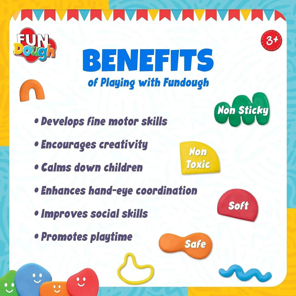Fun Dough Fun Pack – 12 Vibrant Colours, 25g Each – Safe & Creative Modeling Clay for Kids by Funskool - Naivri