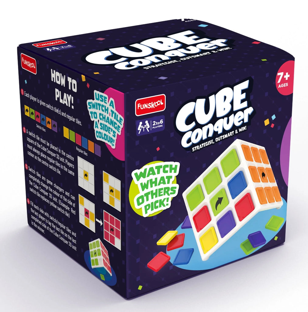 Funskool Cube Conquer – Strategic 3D Tile Game for Kids and Adults | Learning & Development Board Game | Multicolour | 2 to 6 Players | Ages 7+ | Family Game Night Essential - Naivri