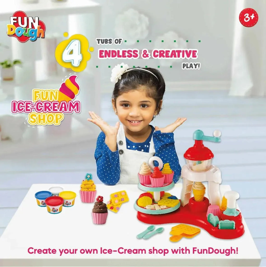 Funskool Fundough Fun Ice Cream Shop Playset – Creative Pretend Play Dough Kit with Accessories for Ages 3+ - Naivri