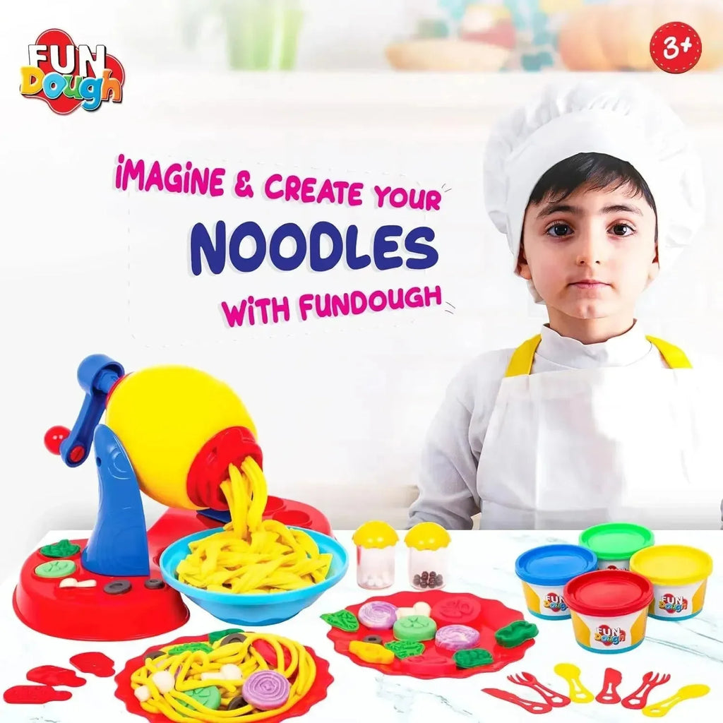 Funskool Fundough Noodle Party Playset – Creative Pretend Food Dough Set with 4 Colours (75g Each) & Noodle-Making Tools - Naivri
