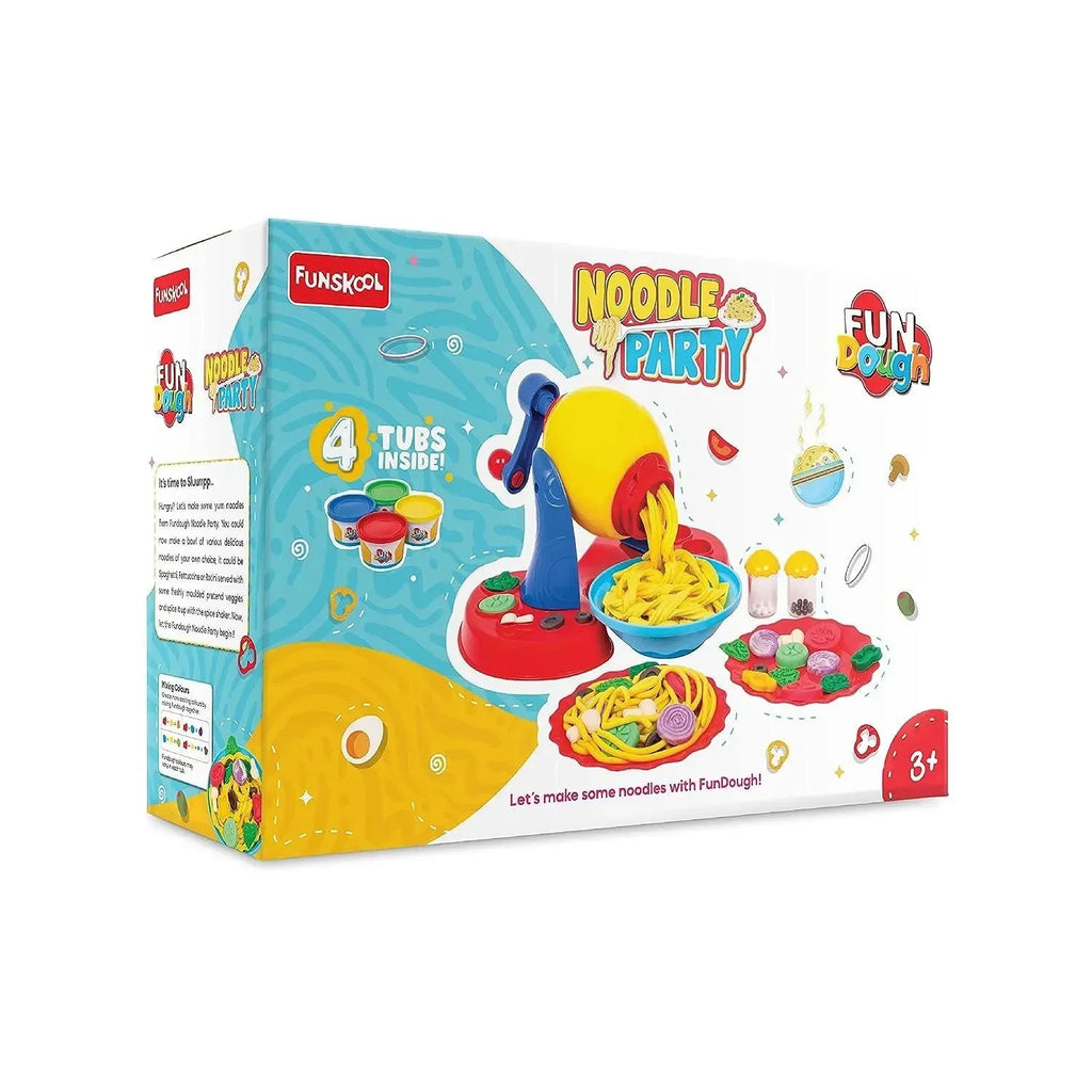 Funskool Fundough Noodle Party Playset – Creative Pretend Food Dough Set with 4 Colours (75g Each) & Noodle-Making Tools - Naivri