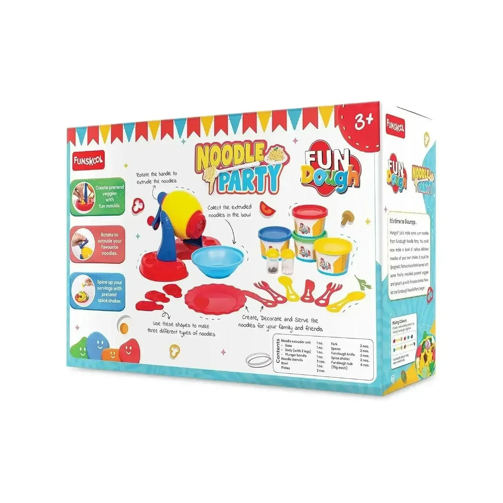 Funskool Fundough Noodle Party Playset – Creative Pretend Food Dough Set with 4 Colours (75g Each) & Noodle-Making Tools - Naivri