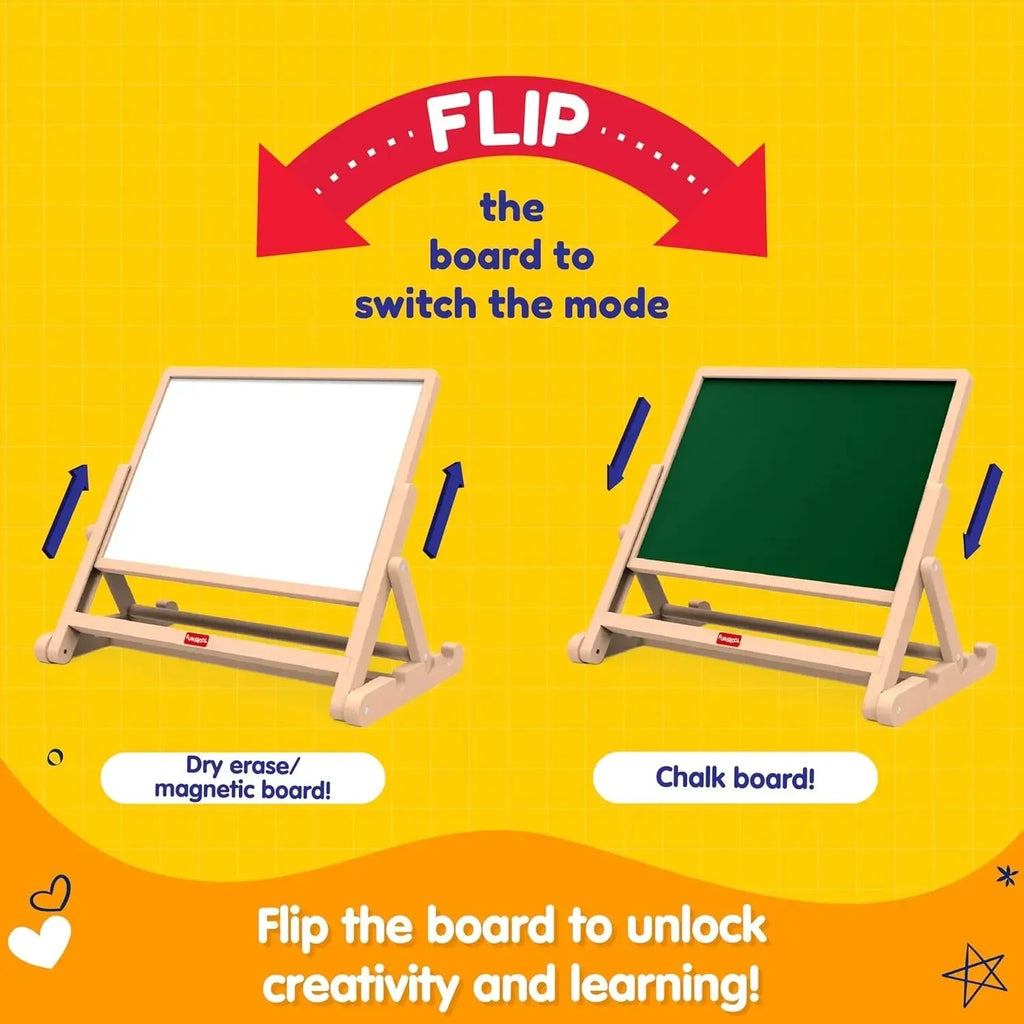 Funskool Giggles 4-in-1 Adjustable Draw N Write Desktop Slate | Easel – Wooden Magnetic Educational Toy for Kids - Naivri