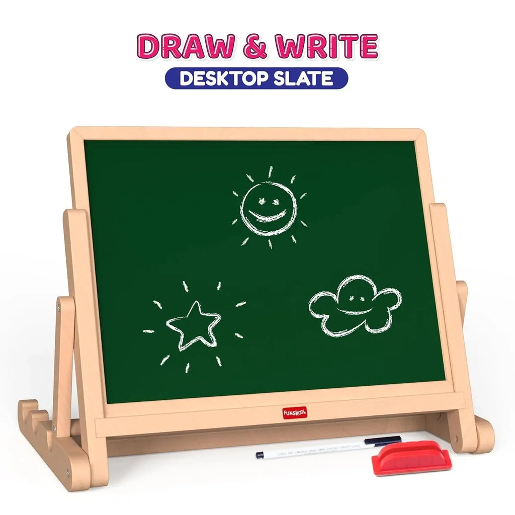 Funskool Giggles 4-in-1 Adjustable Draw N Write Desktop Slate | Easel – Wooden Magnetic Educational Toy for Kids - Naivri