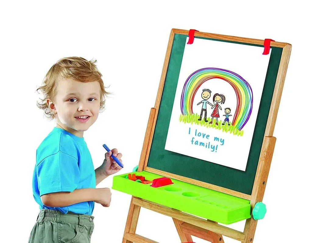 Funskool Giggles My First Easel – 4-in-1 Wooden Learning Easel for Kids | Magnetic Board, Whiteboard, Chalkboard, Paper Clip | Adjustable Height | Age 3+ - Naivri